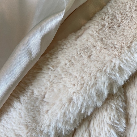 Calvin Klein Faux Fur Ivory Mid-Length Coat with Gold Accent Buttons (Size S) - Picture 6 of 10